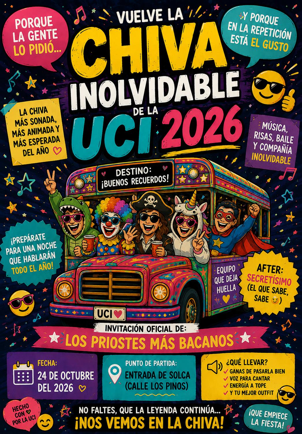 Afiche oficial de la Chiva Inolvidable UCI 2026